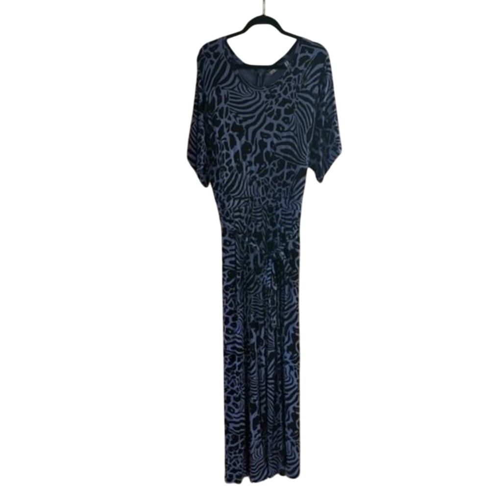 Lisa Rinna Blue And Black Animal Print Belted‎ Jumpsuit Size 10